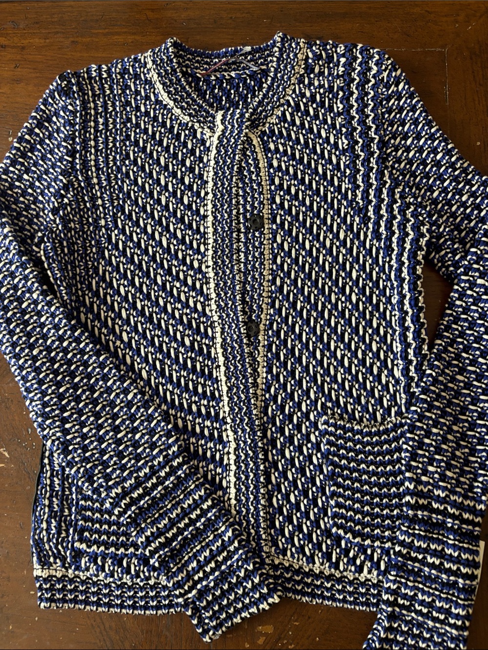 Comptoir Des Cotonniers Navy and Cream Knit Cardigan